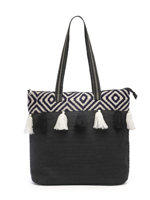 Kooky Black And White Boohoo Jacquard Handloom Cotton Canvas Tote Bag