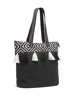 Kooky Black And White Boohoo Jacquard Handloom Cotton Canvas Tote Bag