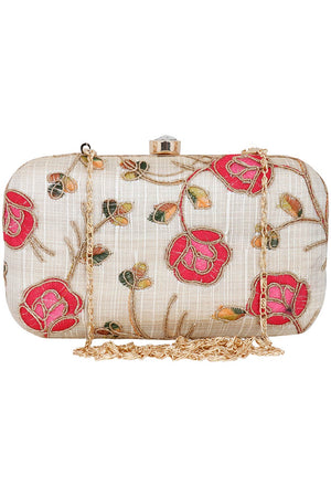 Miniaudiere White And Multicolored Evening Clutch Bag (ADB654A)