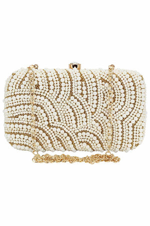 Ethnic Gold And White Party Clutch Bag (ADB673A)