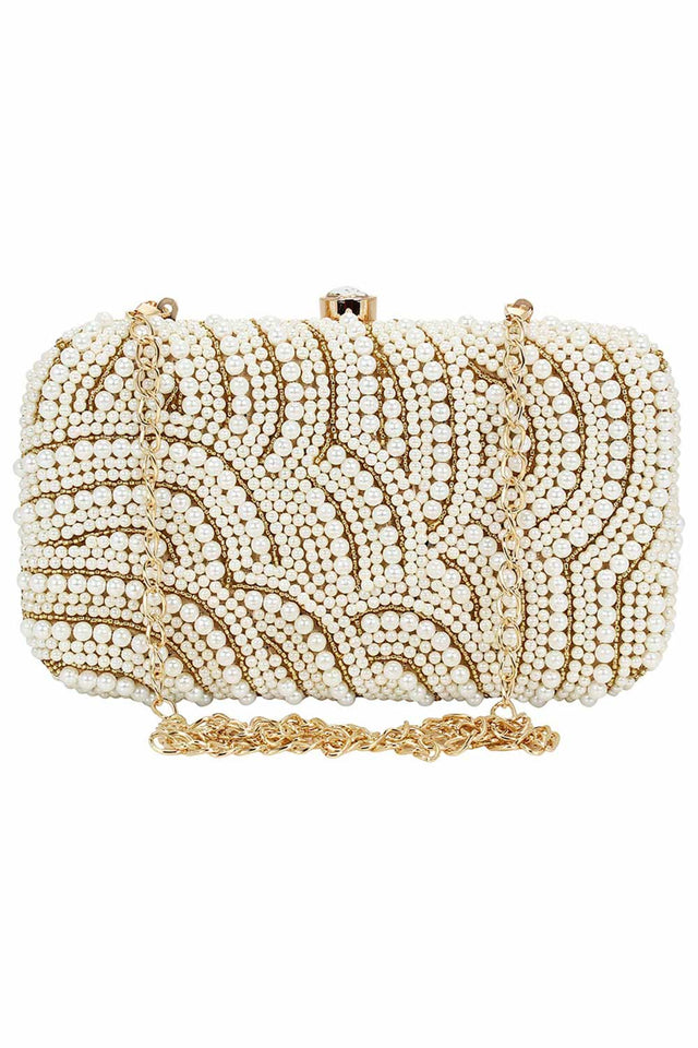 Ethnic Gold And White Party Clutch Bag (ADB673A)