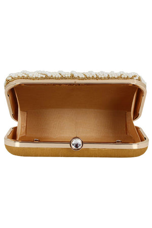 Ethnic Gold And White Party Clutch Bag (ADB673A)