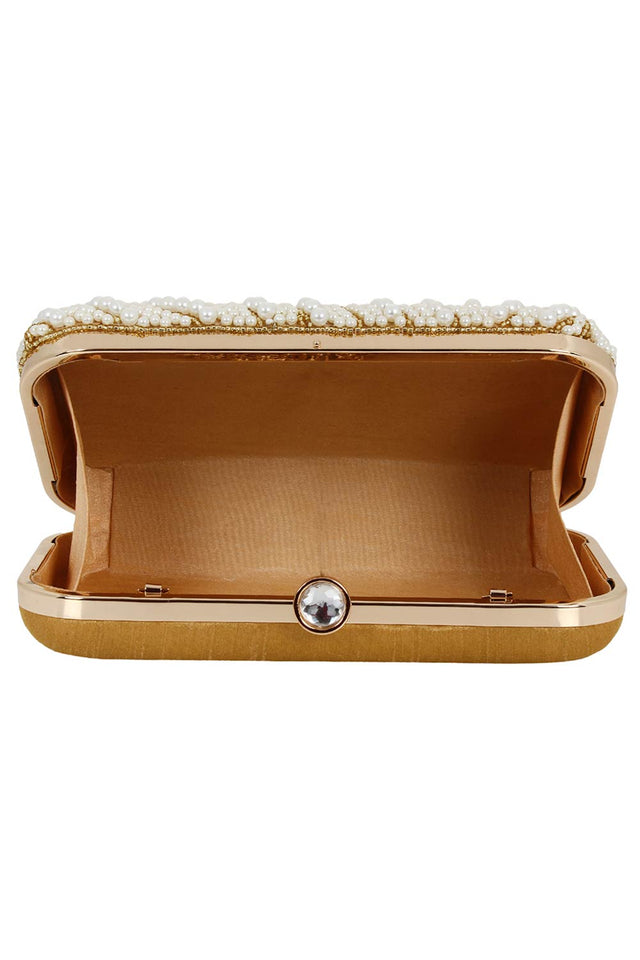 Ethnic Gold And White Party Clutch Bag (ADB673A)