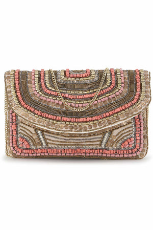 Beige And Dusky Pink Cotton Canvas Embellished Sling Bag (ADBT1006A)