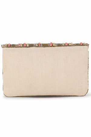 Beige And Dusky Pink Cotton Canvas Embellished Sling Bag (ADBT1006A)