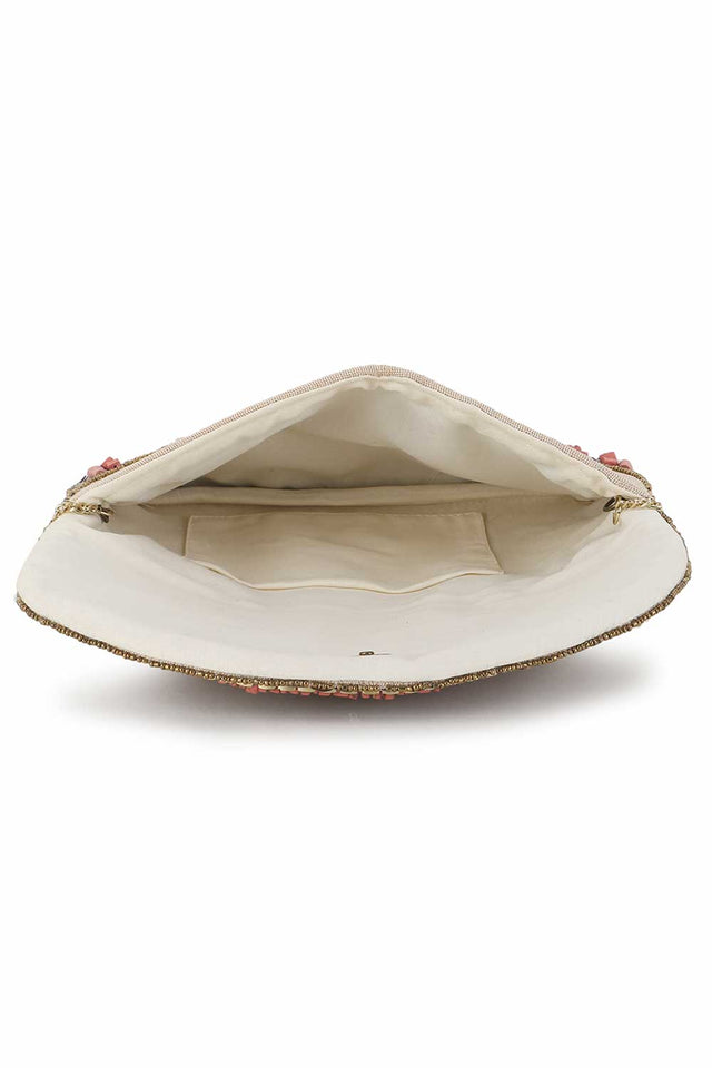 Beige And Dusky Pink Cotton Canvas Embellished Sling Bag (ADBT1006A)