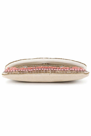 Beige And Dusky Pink Cotton Canvas Embellished Sling Bag (ADBT1006A)