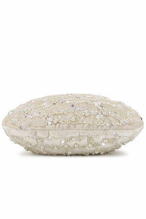 Off White Velvet Embellished Tasseled Potli
