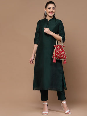 Red Faux Silk Floral Embroidered Potli