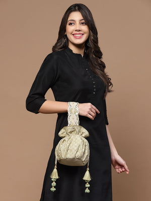 Green Faux Silk Ditsy Embroidered Potli