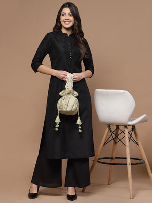 Green Faux Silk Ditsy Embroidered Potli