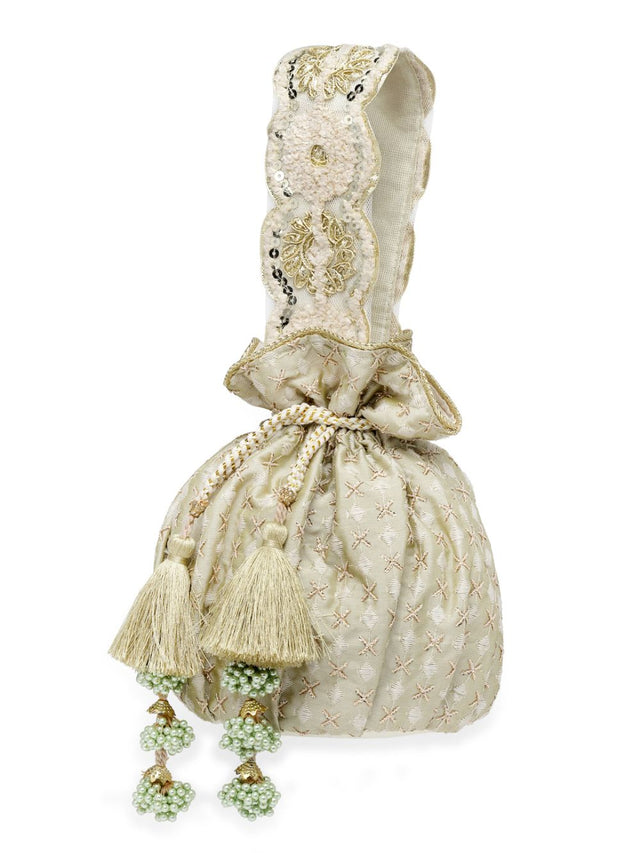 Green Faux Silk Ditsy Embroidered Potli