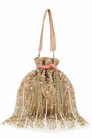 Peach And Gold Velvet Ogee Embellished Potli