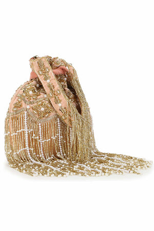 Peach And Gold Velvet Ogee Embellished Potli