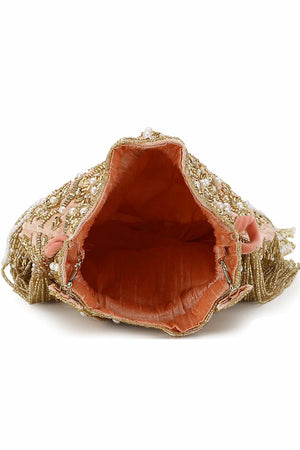 Peach And Gold Velvet Ogee Embellished Potli