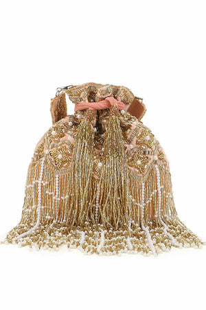 Peach And Gold Velvet Ogee Embellished Potli