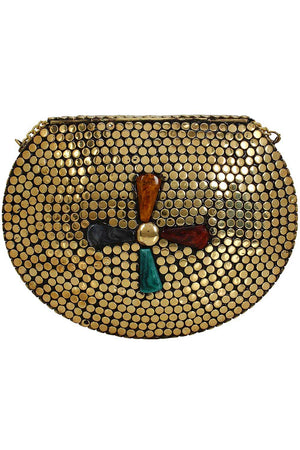 Jewel Mosaic Design Metal Work Party Clutch Bag Gold And Multi