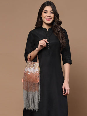 Coral Faux Silk Chevron Embellished Potli