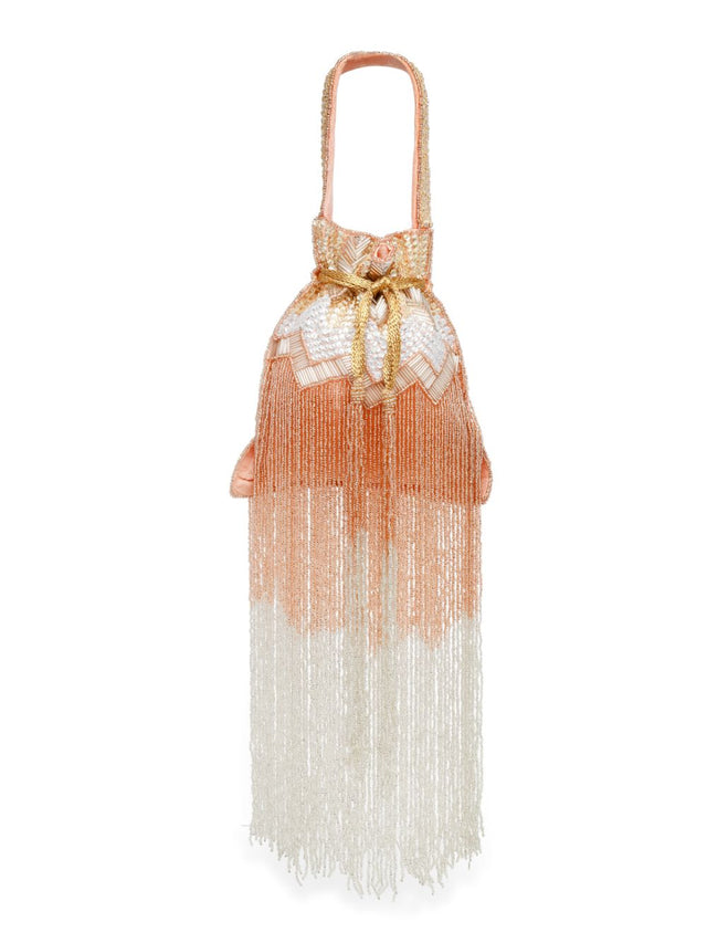 Coral Faux Silk Chevron Embellished Potli