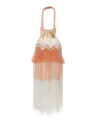 Coral Faux Silk Chevron Embellished Potli