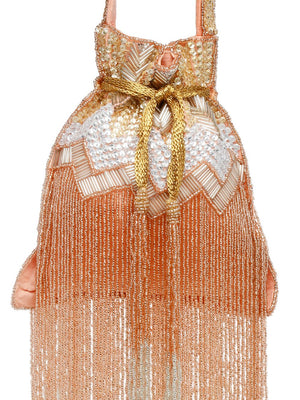 Coral Faux Silk Chevron Embellished Potli