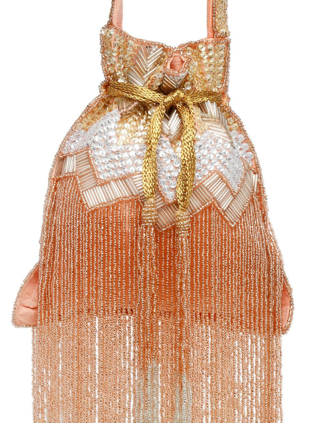 Coral Faux Silk Chevron Embellished Potli
