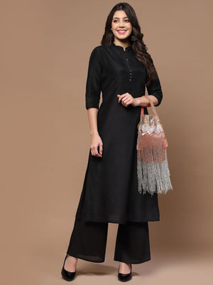 Coral Faux Silk Chevron Embellished Potli