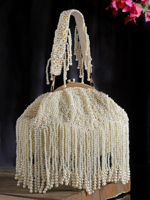 White Faux Silk Embellished Clutch