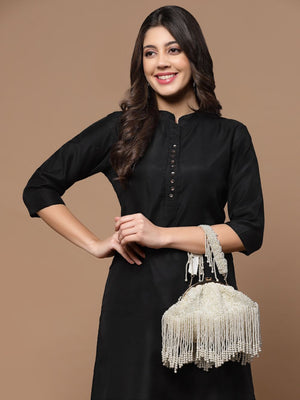 White Faux Silk Embellished Clutch