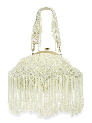 White Faux Silk Embellished Clutch