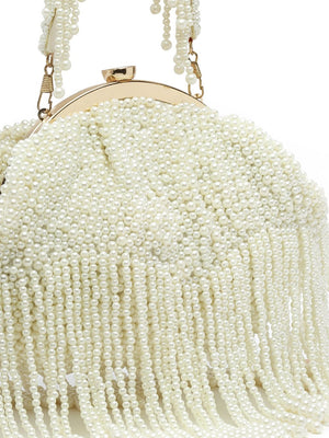 White Faux Silk Embellished Clutch