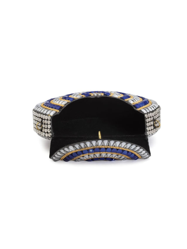 Silver Metal Stone Work Embellished Clutch