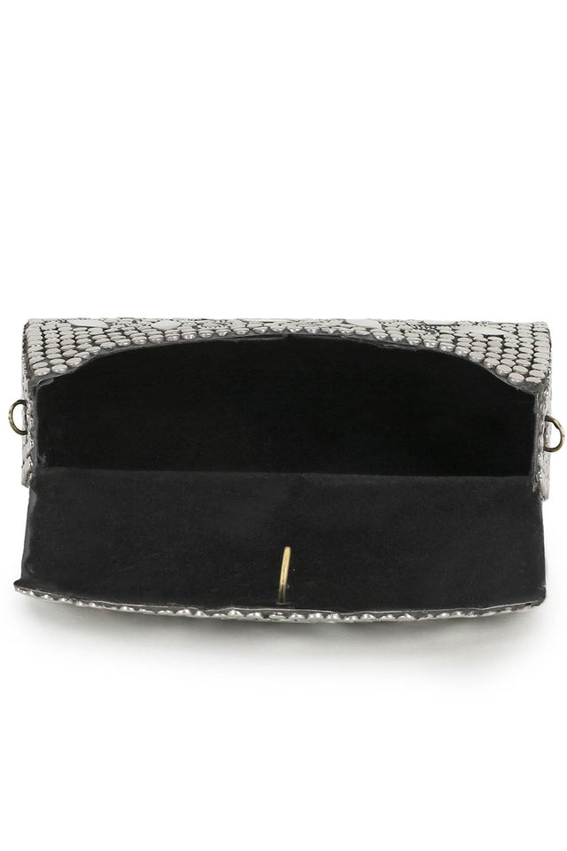 Mosaic Silver & White Metal Botanical Mosaic Clutch