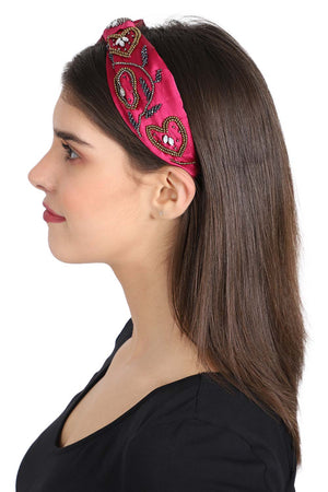Magenta & Multi Faux Silk Floral Embellished Hairband
