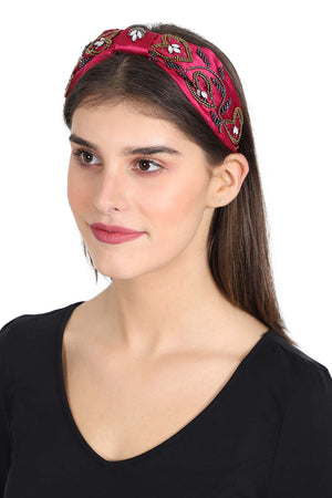 Magenta & Multi Faux Silk Floral Embellished Hairband