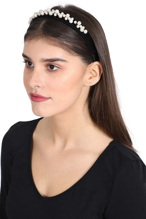 Black & White Velvet Pearl Beaded Hairband