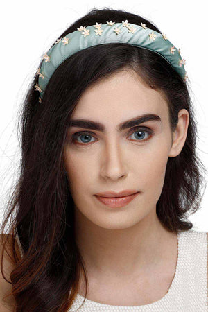 Pastel Green & Peach Floral Synthetic Hair Band