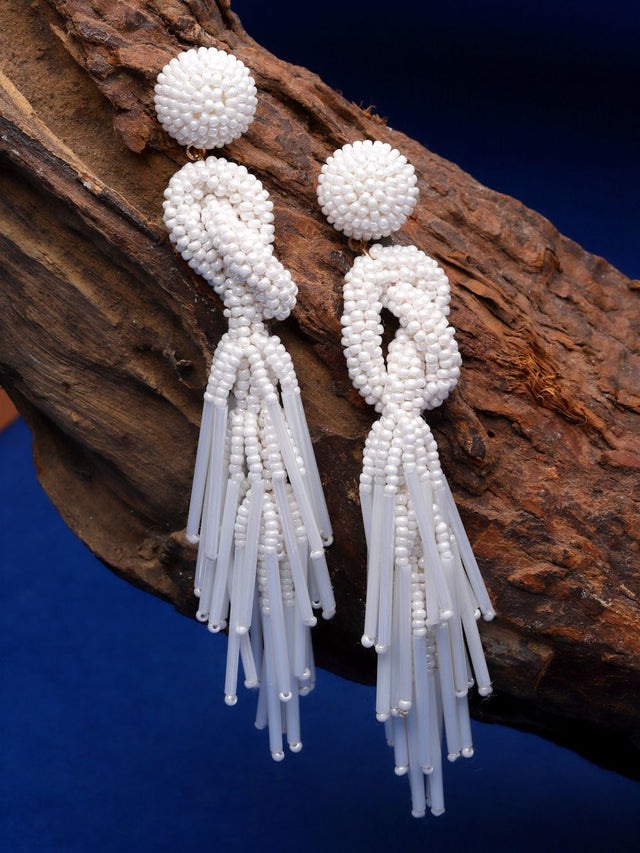 White Eardrop Shaped Handcrafted Earrings