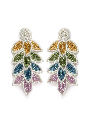 White & Multi Leaf Shaped Handcrafted Drop Earrings