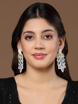 White & Multi Leaf Shaped Handcrafted Drop Earrings