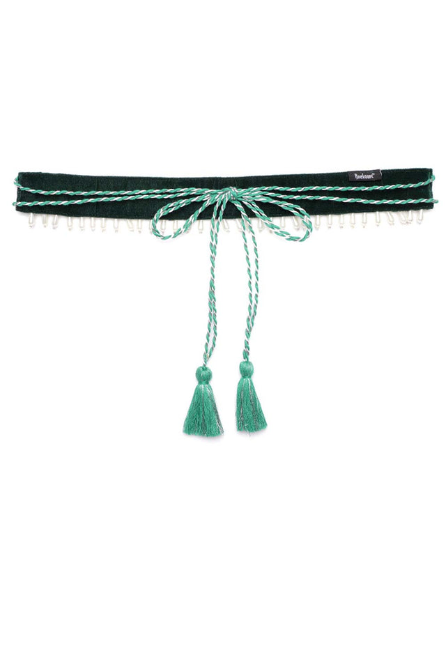 Geometric Bead Work Waist Belt In Turquoise & Silver