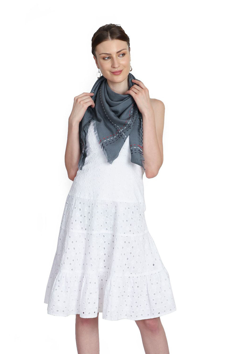 Viscose Square Scarf In Grey (ADS4198A)
