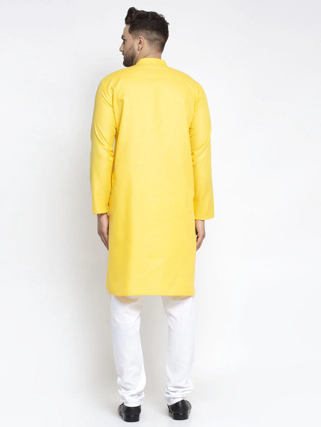 Men's Lemon Cotton Solid Kurta Set
