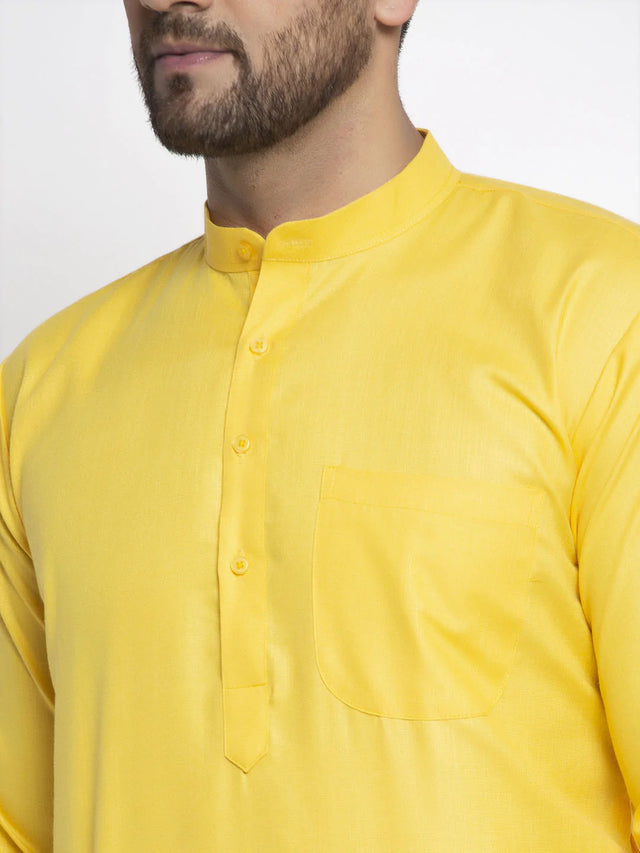 Men's Lemon Cotton Solid Kurta Set