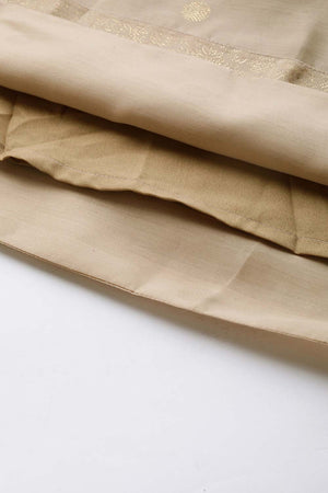 Beige Chanderi Gold Foil Print Dress