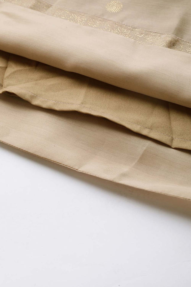 Beige Chanderi Gold Foil Print Dress