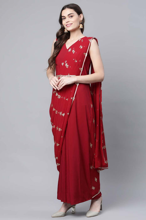 Maroon and Gold Embroidered Georgette Saree | Saree designs, Indian  outfits, Party wear sarees