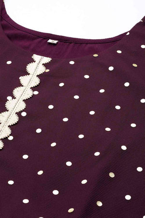 Buy Wine Net Polka Dot Foil Printed Dress Online - Front
