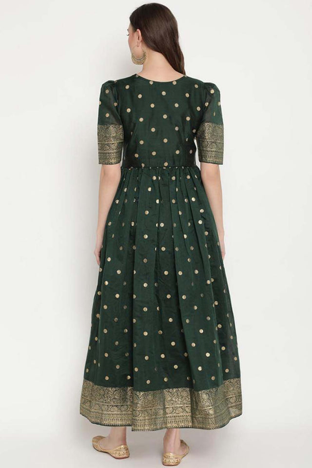 Dark Green Chanderi Polka Dot Printed Kurti