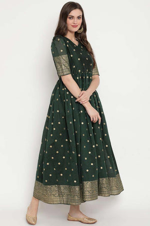 Dark Green Chanderi Polka Dot Printed Kurti